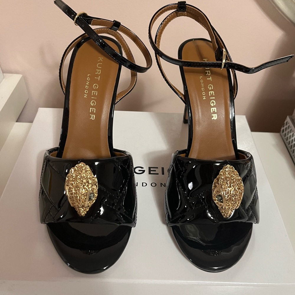 Black Patent leather Kurt Geiger sandal heel